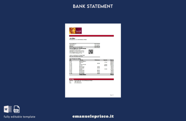 Modello Excel di estratto conto bancario Polonia Alior in stile verificato